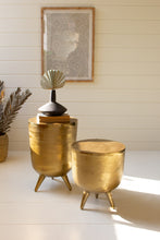 Load image into Gallery viewer, Set of 2 Antique Brass Aluminum Drum Tables