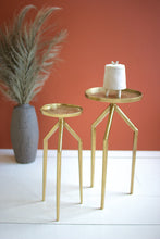 Load image into Gallery viewer, Set of 2 Antique Brass Aluminum Cocktail Tables