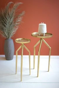 Set of 2 Antique Brass Aluminum Cocktail Tables