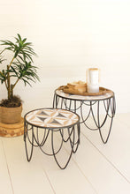Load image into Gallery viewer, Set of 2 Round Carved Wood Top Accent Tables with Metal Base
