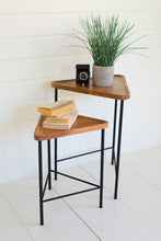 Load image into Gallery viewer, Set of 2 Triangle Acacia Wood Side Tables with Iron Bases