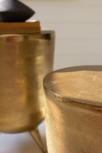 Set of 2 Antique Brass Aluminum Drum Tables