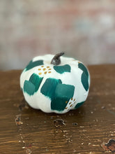 Load image into Gallery viewer, Hand Painted Pumpkin-Green&amp; Gold Splotch