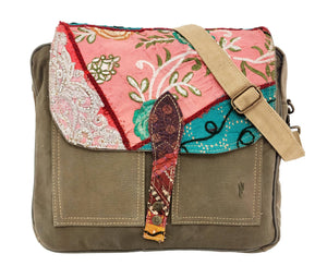 Vintage Fabric & Recycled Military Tent Messenger Bag