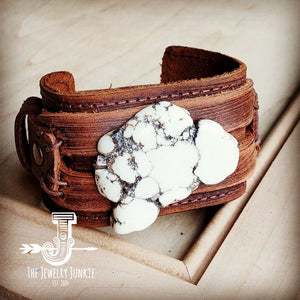 White Turquoise Leather Cuff