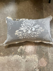 Silver Velvet and Silk Embroidered Kidney Pillow