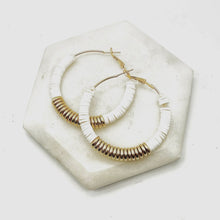 Load image into Gallery viewer, White/Gold Heishi Hoop Earrings