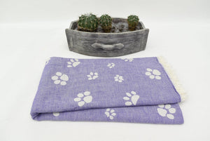 Turkish Bath Towel- Purple and White Paw Print