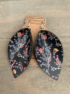 Black Floral Leather Earrings