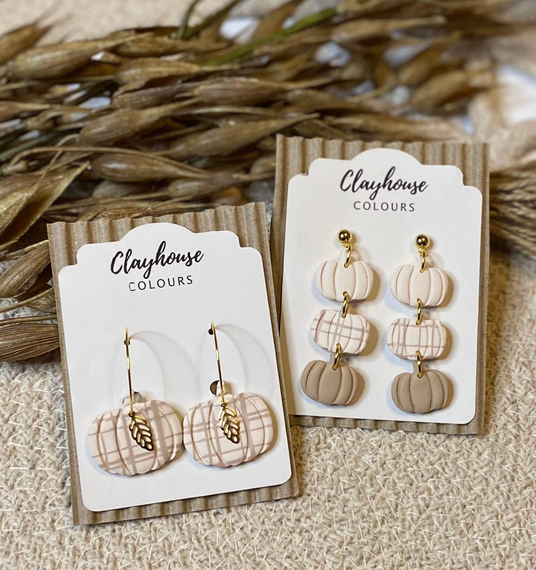 Plaid Pumpkins Clay Earrings