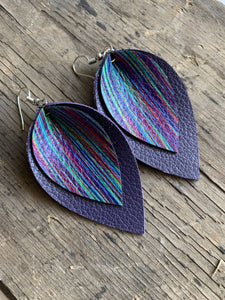 Purple & Rainbow Layered Leather Earrings