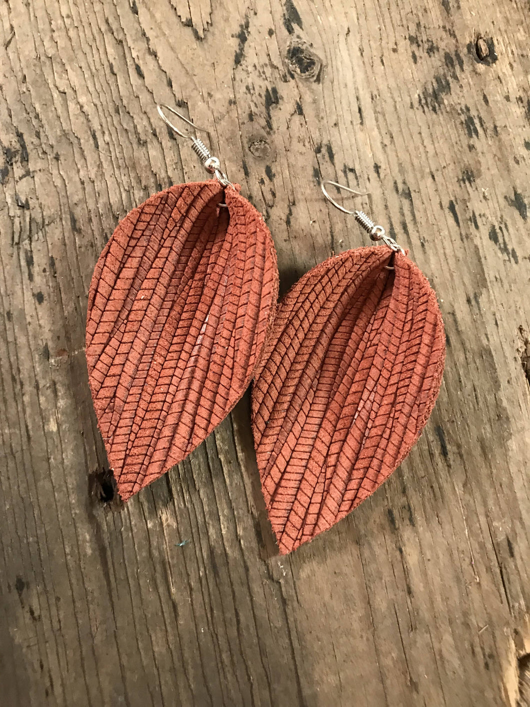 Cinnamon Palm Leaf Leather Earring