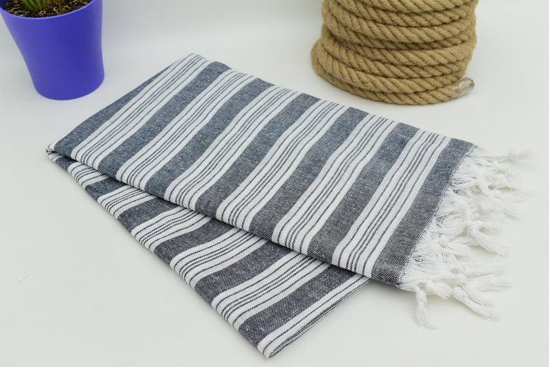 Turkish Bath Towel- Medium Blue and White Stripe