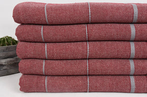 Turkish Bath Towel- Deep Red & Gray Stripe