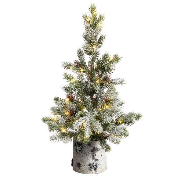 2' Pre-Lit Christmas Tree In Birch Bark Planter