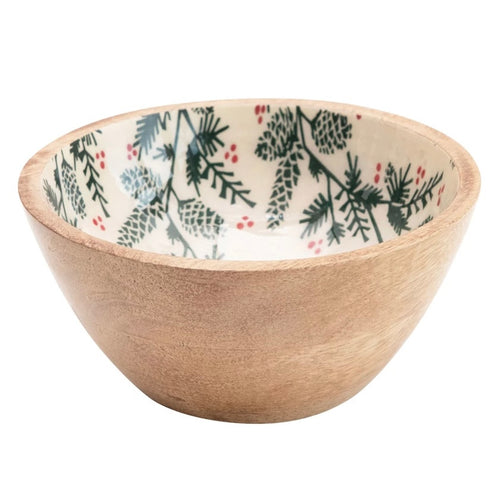 Mango Wood Bowl with Pine Pattern