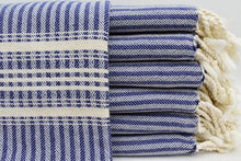 Load image into Gallery viewer, Turkish Hand Towel- Navy and Cream