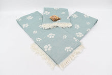 Load image into Gallery viewer, Turkish Bath Towel- Teal Paw Print