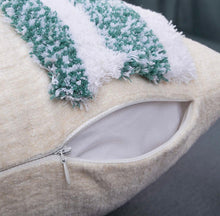 Load image into Gallery viewer, Green &amp; White Tufted Kidney Pillow