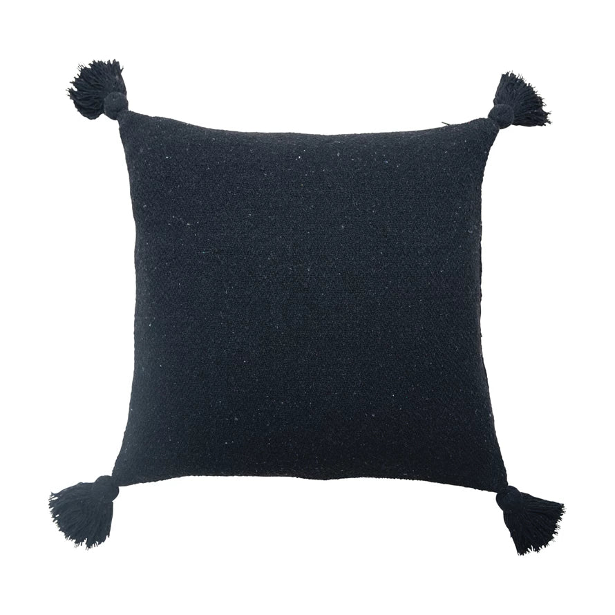 Black Recycled Cotton Blend Pillow w/ Tassels