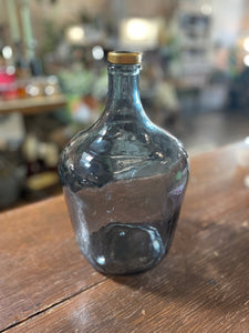 Blue Glass Jug Vase w/ Brass Lip