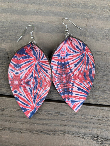 Red,White & Blue Tie Dye Leather Earrings