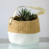 White Dipped Basket Weave Cement Pot w/ Strap
