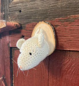 Knitted Mouse Mount on Wood