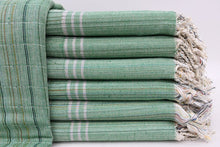 Load image into Gallery viewer, Turkish Bath Towel -Green Multi Stripe