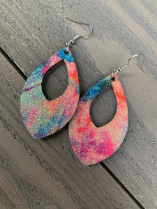 Glitter Rainbow Cork and Leather Teardrop Earrings