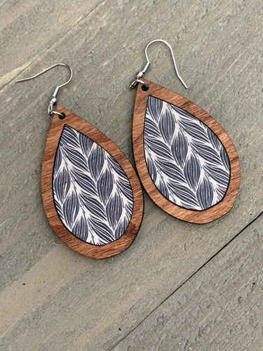 Braid on Wood Teardrop Earrings