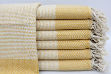 Load image into Gallery viewer, Turkish Hand Towel- Mustard and Cream