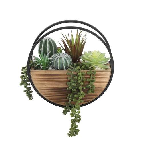 Round Wood&Metal Succulent