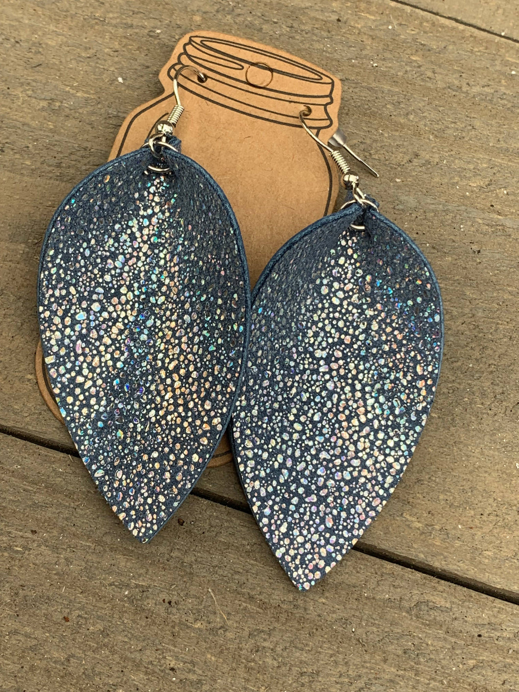 Blue Holographic Sparkle Genuine Leather Earrings