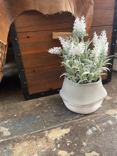 Artificial White Lavender in Melted Pot