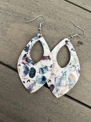Watercolor Floral Cork Teardrop Earrings