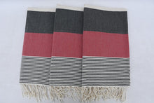Load image into Gallery viewer, Turkish Bath Towel-Red, Dark Gray and Cream