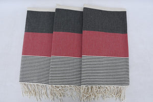 Turkish Bath Towel-Red, Dark Gray and Cream