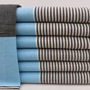 Turkish Bath Towel-Turquoise, Dark Gray and Cream