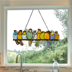 Stained Glass Birds on a Wire Window Panel