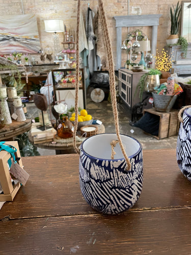 Blue and white ceramic hanging planter-small