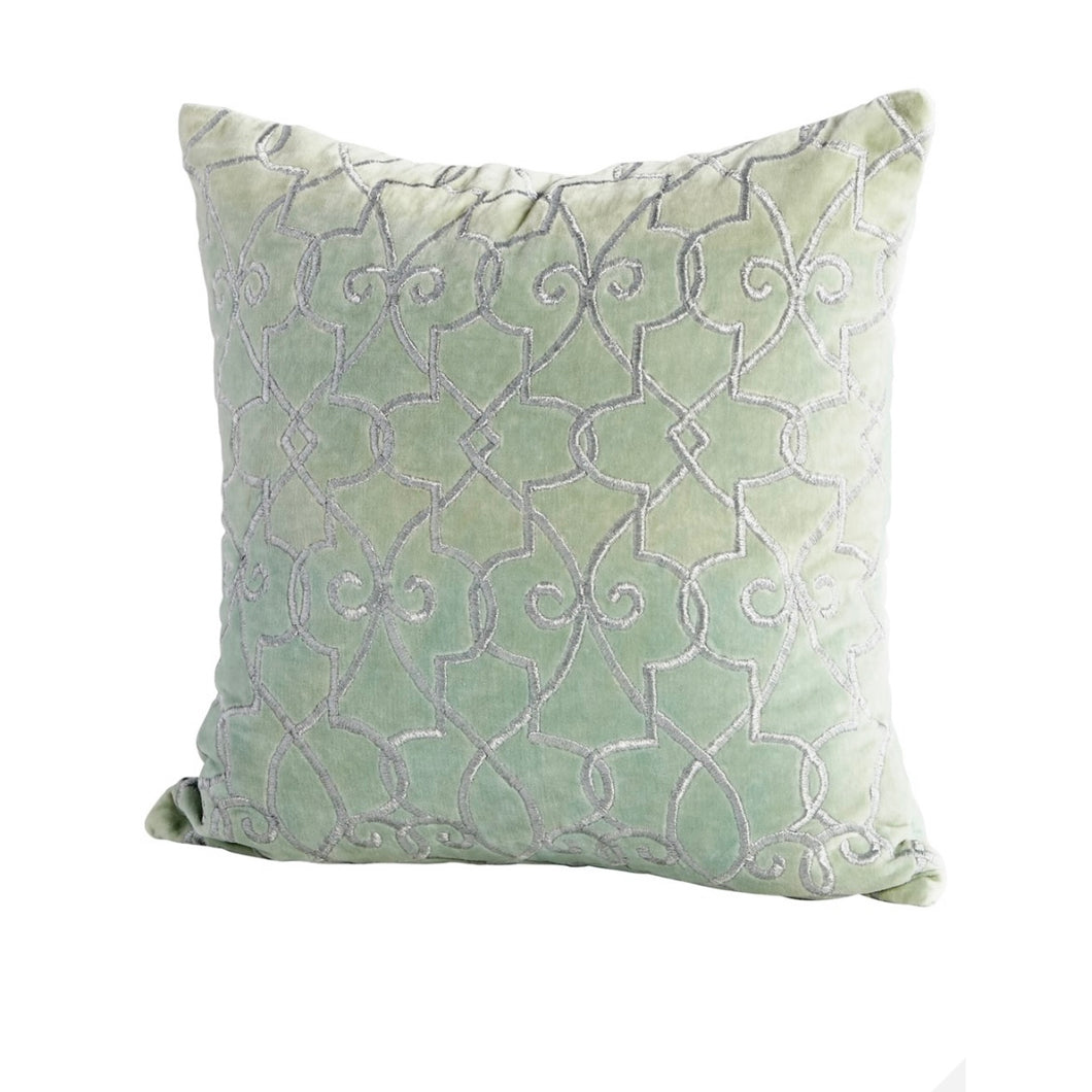 Mint w/ Silver Trellis Embroidery Pillow Cover