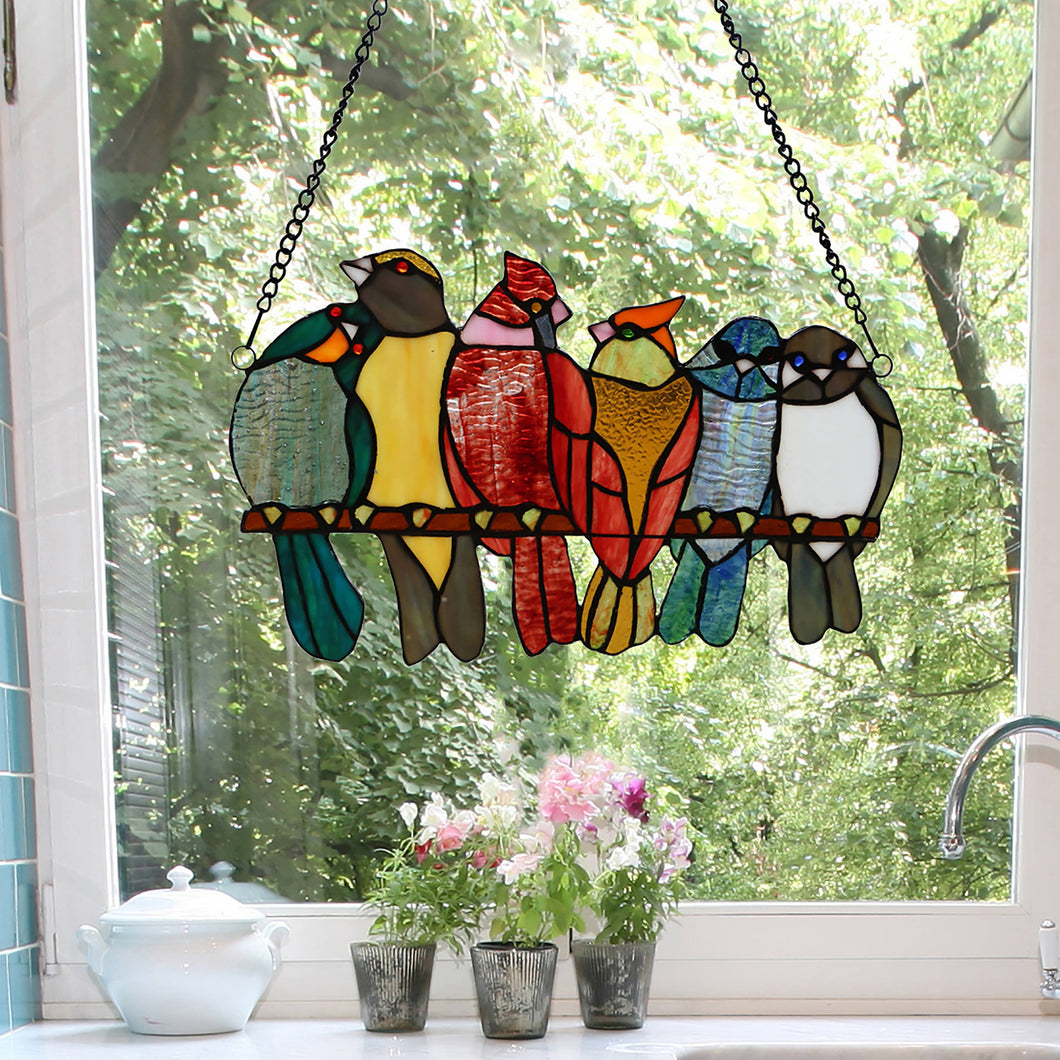 Stained Glass Birds Window Panel