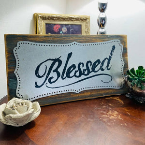 Blessed Wood and Tin Wall Sign