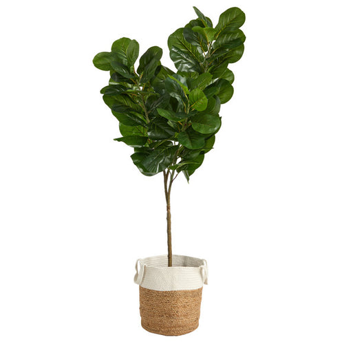 6’ Artificial Fiddle Fig Tree In Boho Planter