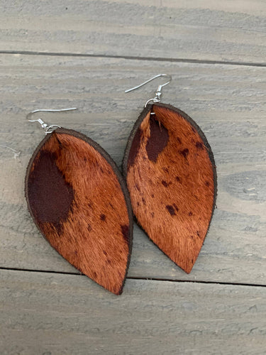 Brown Acid Wash Hide Leather Earrings