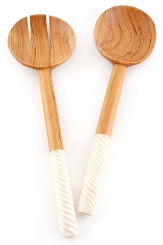 Olive Wood And Bone Salad Servers