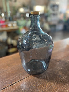 Blue Glass Jug Vase w/ Brass Lip