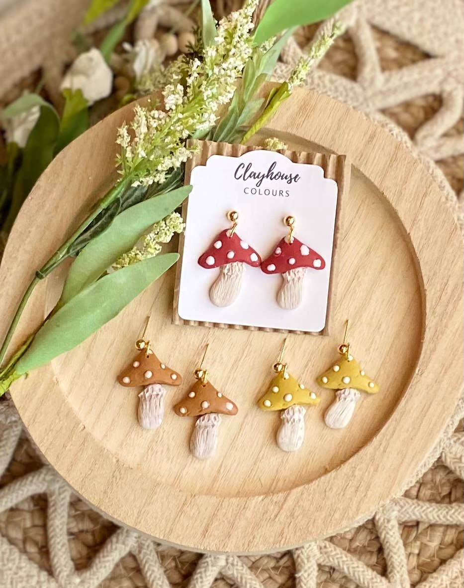 Mushroom Dangle Earrings-Red