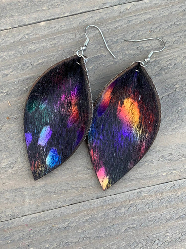 Black Rainbow Acid Wash Hide Leather Earrings